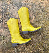 Load image into Gallery viewer, Chartreuse leather cowgirl boots
