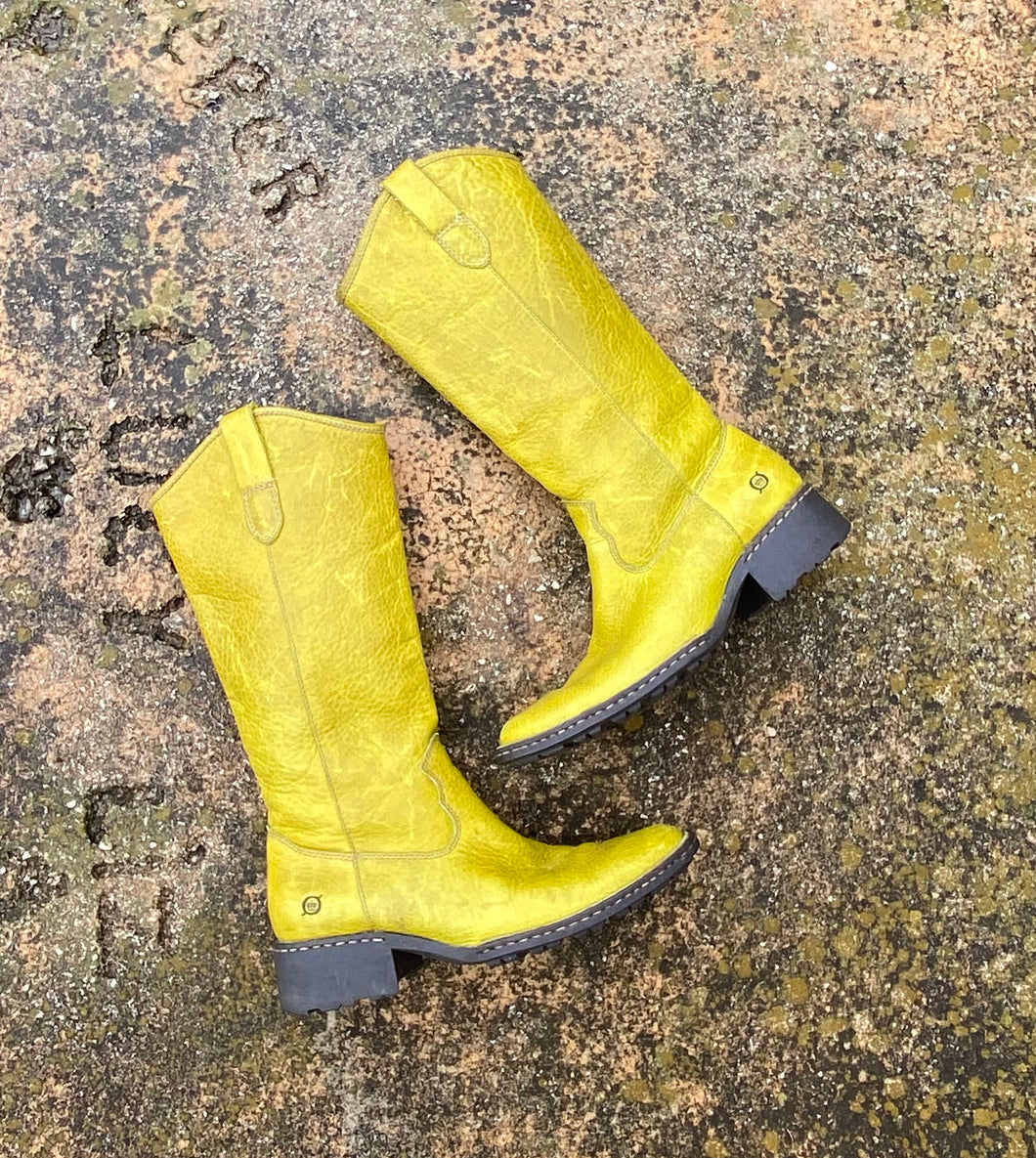 Chartreuse leather cowgirl boots