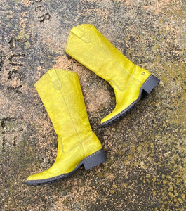 Chartreuse leather cowgirl boots