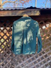 Load image into Gallery viewer, 1980’s green striped button down blouse
