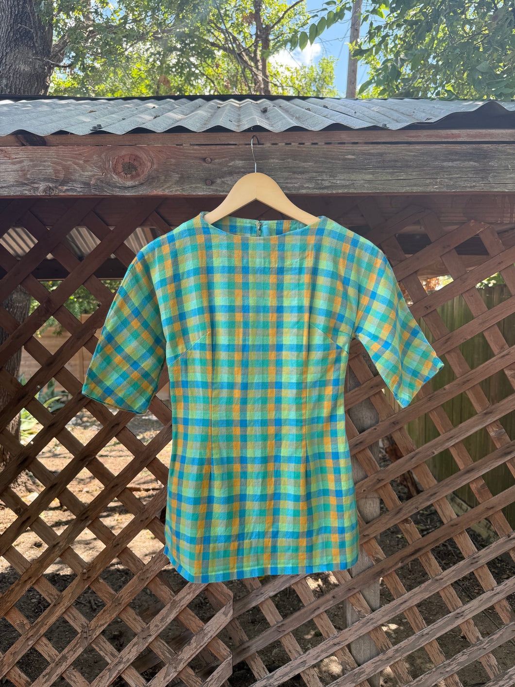 1970’s plaid tunic blouse