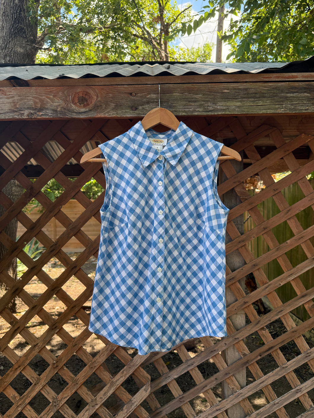 Y2K gingham linen collared top