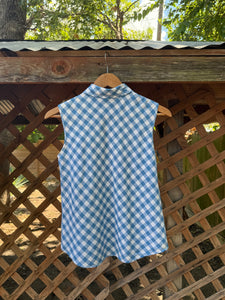 Y2K gingham linen collared top
