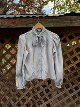 Load image into Gallery viewer, 1980’s silver pussy bow blouse
